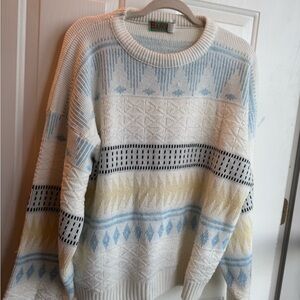 Vintage Large Barolo White and Blue Patterned Sweater Grannycore